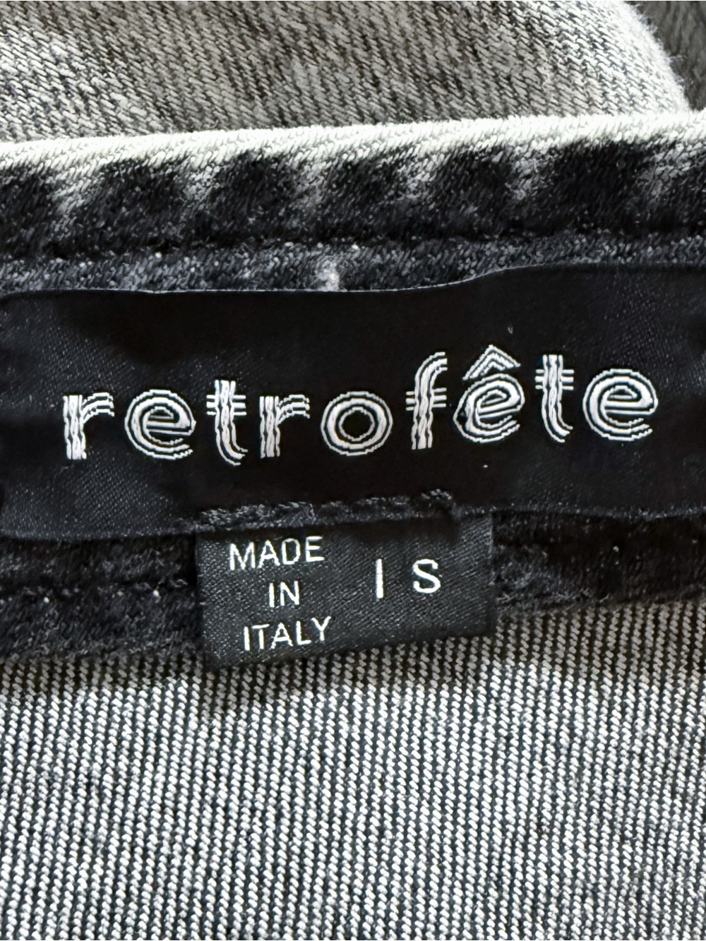Retrofete Moira Light Grey Acid Wash Denim One 3/4 Puff Sleeve Top Small - Picture 9 of 11